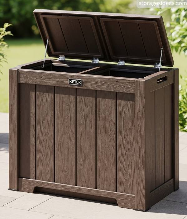 Keter Rockford Resin Outdoor Trash Bin Double Lid 38 Gallons