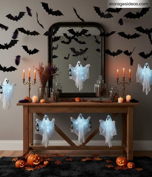 10 Small Space Halloween Décor Ideas You Can Try 4 Hanging Bats and Ghosts