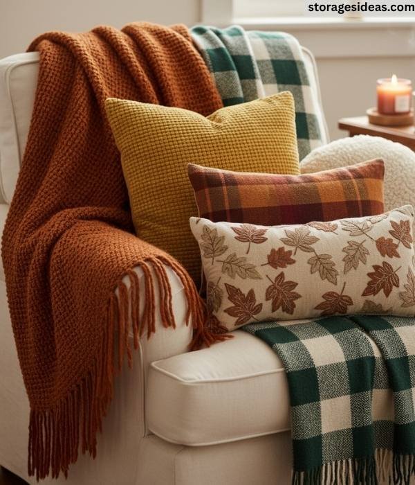 10 Cozy Fall Décor Ideas for Small Living Rooms in 2025 1 Layered Throws and Textured Pillows