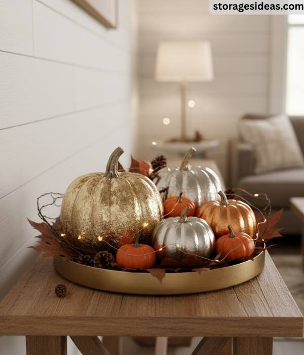15 DIY Pumpkin Décor Ideas for Small Apartments For 2025 8 Metallic Pumpkin Accents