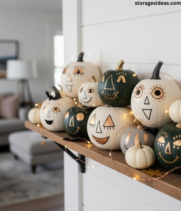 15 DIY Pumpkin Décor Ideas for Small Apartments For 2025 6 Painted Faces with a Modern Twist