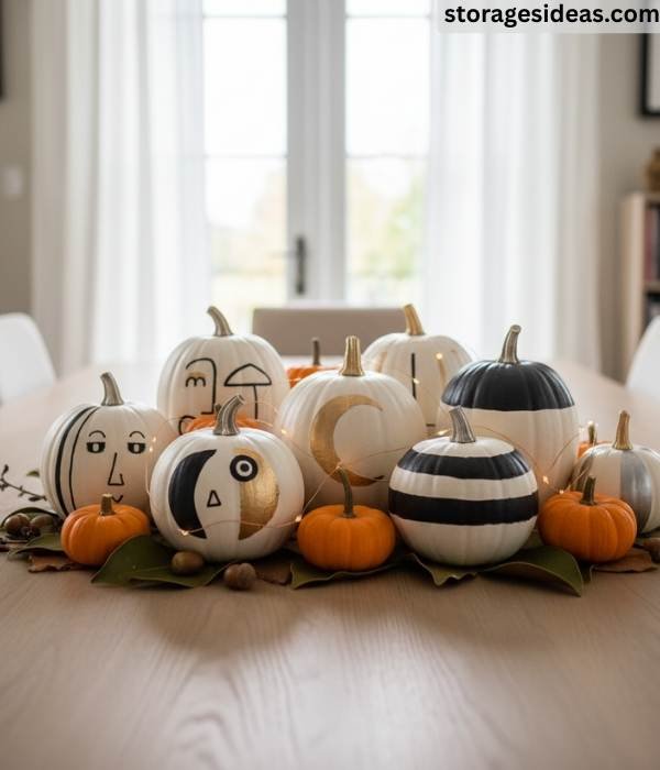 15 DIY Pumpkin Décor Ideas for Small Apartments For 2025 14 Painted White Pumpkins with Minimalist Flair