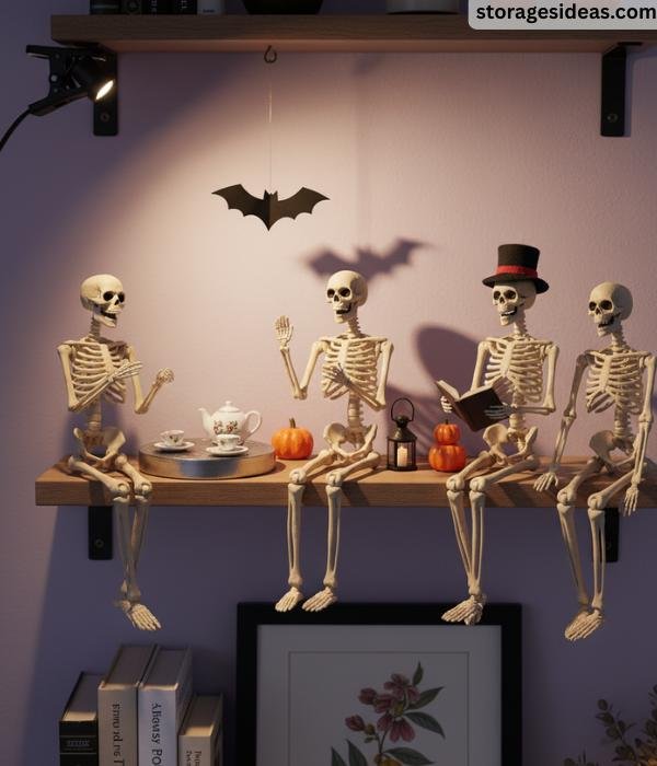 11 Halloween Decorations That Save Space in Apartments 2025 2 Skeleton Social Hour