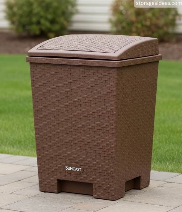 Suncast 33 Gallon Hideaway Resin Trash Can with Lid