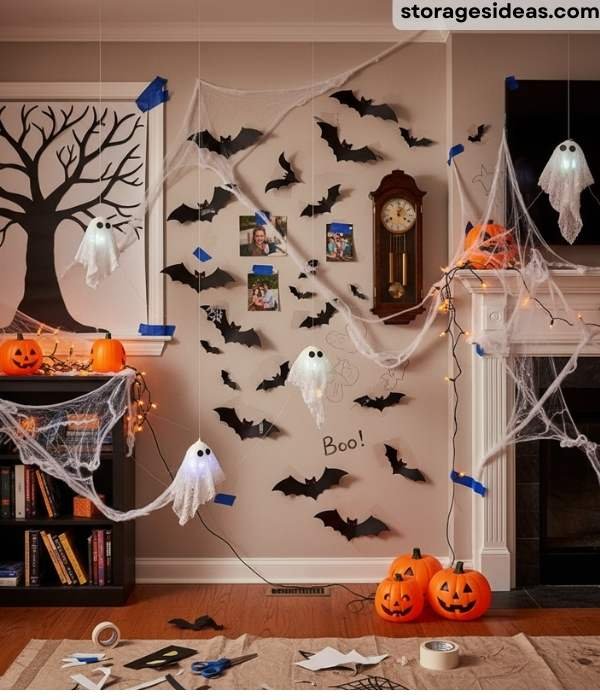 10 Apartment-Friendly Halloween Decorations That Save Space 1 Walls with Flying Bats and Ghosts
