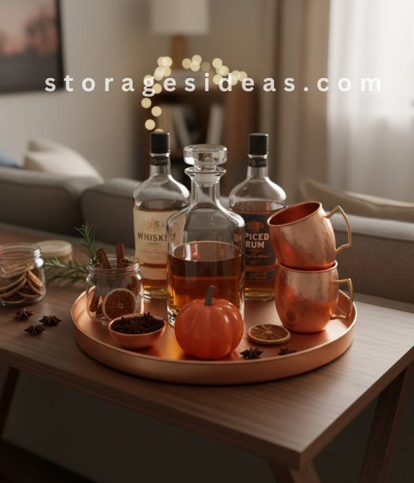 10 Small Living Room Fall Décor Ideas to Make the Season Feel Big for 2025 9 A Mini Bar or Beverage Station