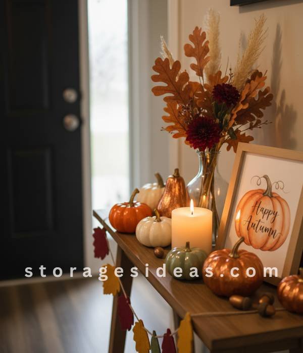 5 Creative Small Entryway Thanksgiving Décor Ideas 2025 2 Add a Mini Console Display with Fall Touches
