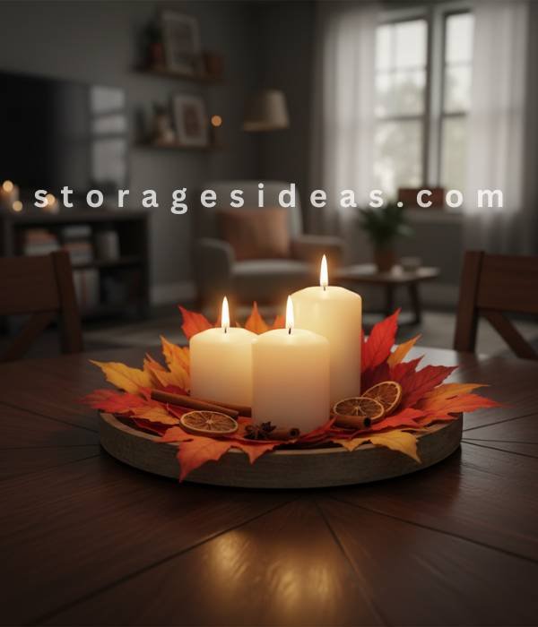 12 Easy DIY Thanksgiving Centerpieces for Apartments 2 Candle and Leaf Glow