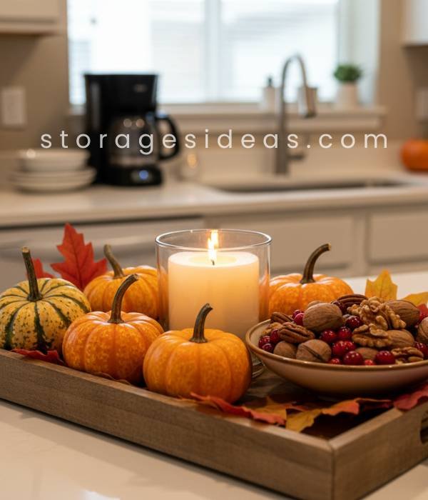 12 Easy DIY Thanksgiving Centerpieces for Apartments 10 Countertop Harvest Tray