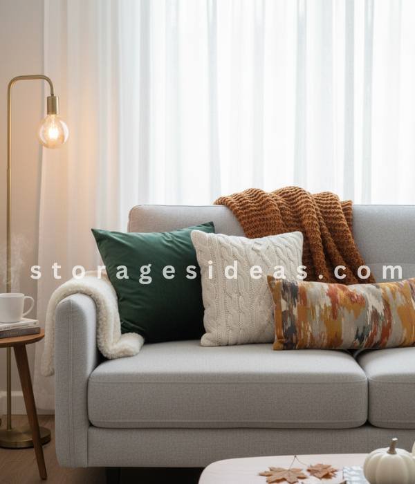 10 Small Living Room Fall Décor Ideas to Make the Season Feel Big for 2025 1 Layered Textiles for Instant Warmth