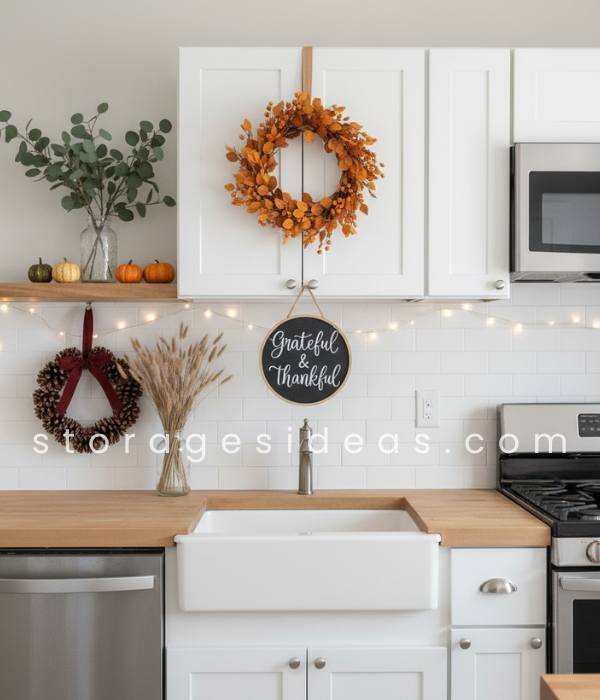 12 Inspiring Small Kitchen Thanksgiving Décor Ideas That Make Your Space Festive Without Clutter 6 Mini Wreaths and Wall Decor