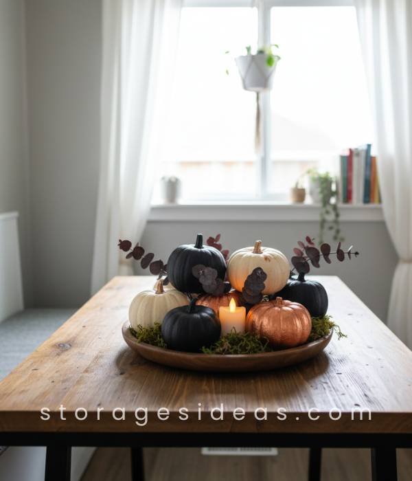 8 Creative Halloween Table Décor Ideas for Small Spaces That Make a Big Impact 3 Miniature Pumpkins with a Twist