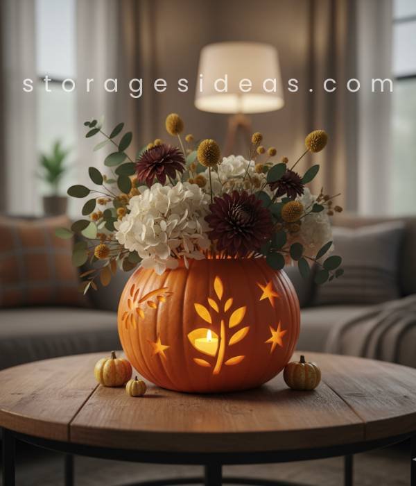 12 Easy DIY Thanksgiving Centerpieces for Apartments 9 Pumpkin Vase Surprise