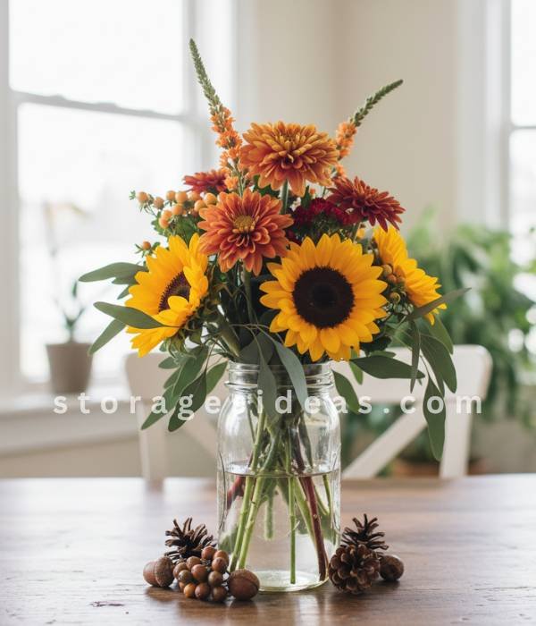 12 Easy DIY Thanksgiving Centerpieces for Apartments 3 Rustic Mason Jar Bouquet