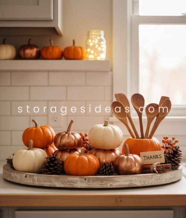 12 Inspiring Small Kitchen Thanksgiving Décor Ideas That Make Your Space Festive Without Clutter 2 Seasonal Mini Pumpkins That Double as Decor