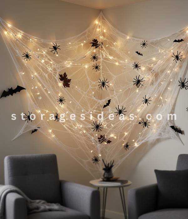 9 DIY Halloween Wall Décor Ideas to Transform Your Apartment This Fall 2025 8 Spider Web Wall Corners