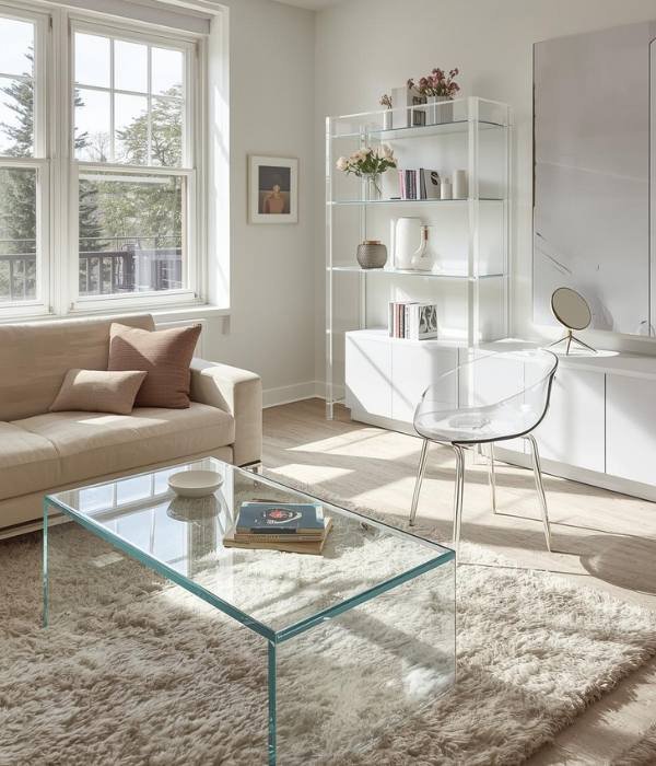 10 Creative Small Living Room Furniture and Décor Hacks 9 Use Glass Acrylic or Lucite Pieces for Airiness