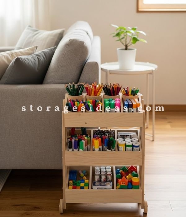 DIY Toy Storage for The Living Room: 15 Easy Ways I Keep My Space Tidy Without Losing My Mind 6 A Rolling Toy Cart That I Hide Behind the Sofa