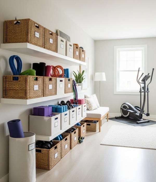 Workout Equipment Storage in the Home: 10 Genius Ways I Finally Got My Space Under Control 4 Baskets and Bins The Hidden Heroes
