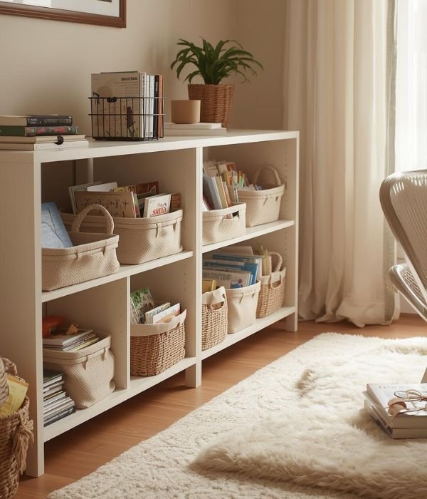 Book Storage for Shared Family Living Rooms