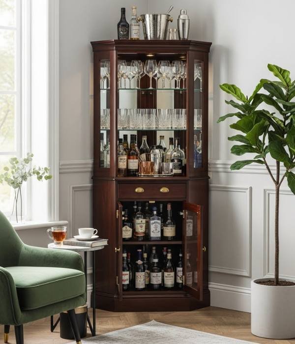 Brilliant Corner Storage Ideas for the Living Room 8 Corner Bar Cabinet