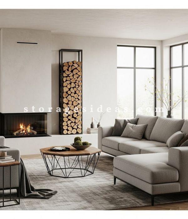 Freestanding Log Storage for Flexible Living Rooms