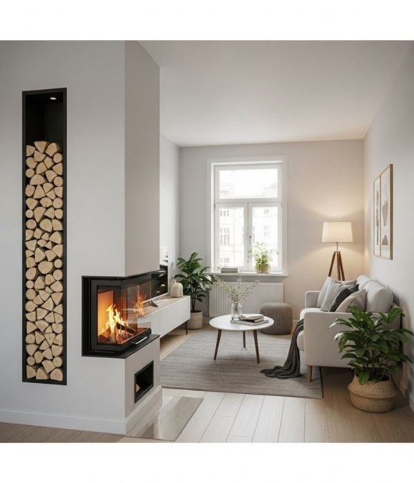 Log Storage Around Fireplaces Without Blocking Flow