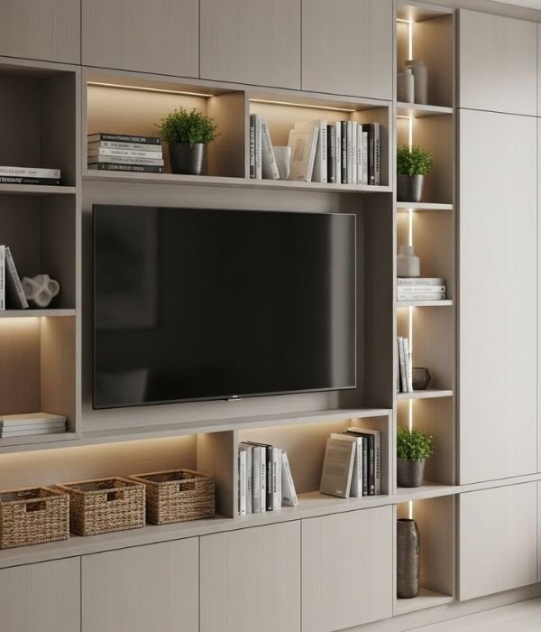 Wall Storage Living Room Ideas: 13 Brilliant Ways to Organize and Refresh Your Space 12 Media Wall with Storage Niches