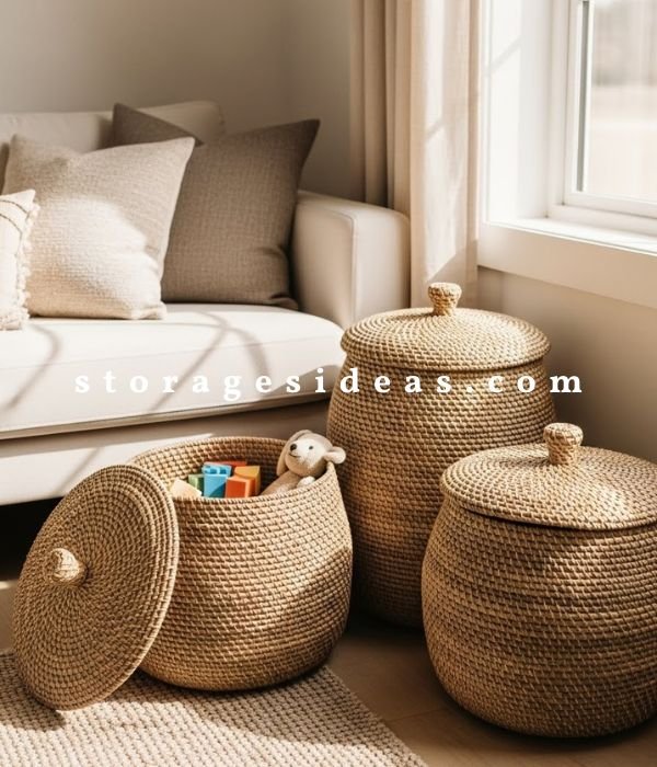 DIY Toy Storage for The Living Room: 15 Easy Ways I Keep My Space Tidy Without Losing My Mind 1 Oversized Baskets With Lids