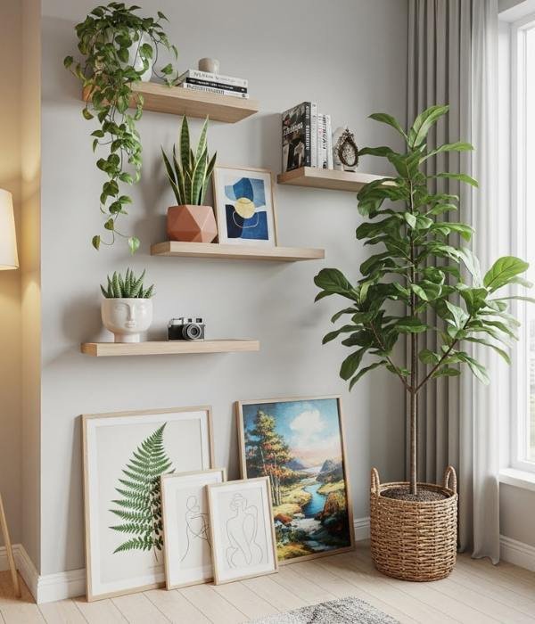 Brilliant Corner Storage Ideas for the Living Room 11 Plants and Art Corner