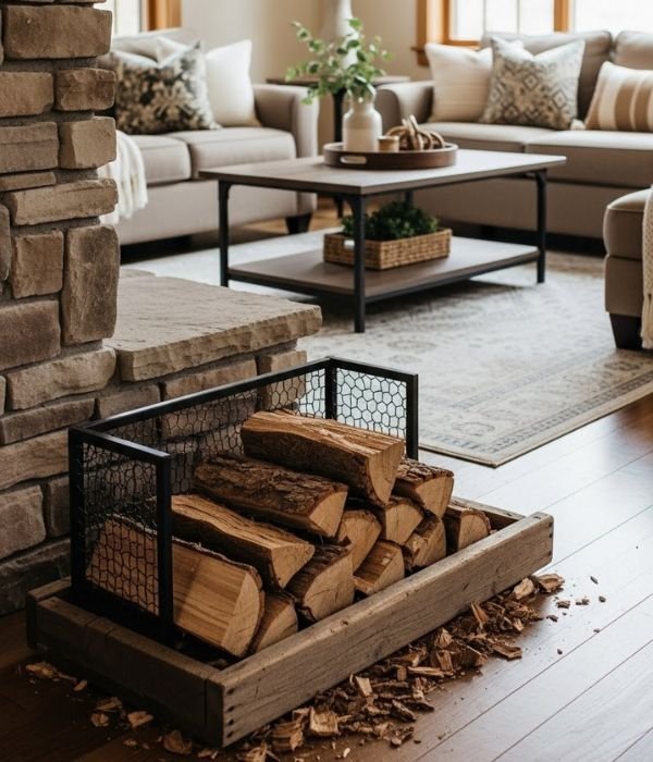 Styling Firewood as Part of the Living Room Decor