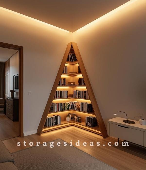 Brilliant Corner Storage Ideas for the Living Room 2 Triangle Corner Bookshelf
