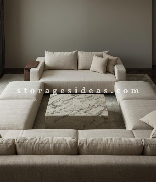 7 Brilliant Benches and Ottomans for the Living Room That Actually Earn Their Space 5 Using Benches and Ottomans to Balance Furniture Layout