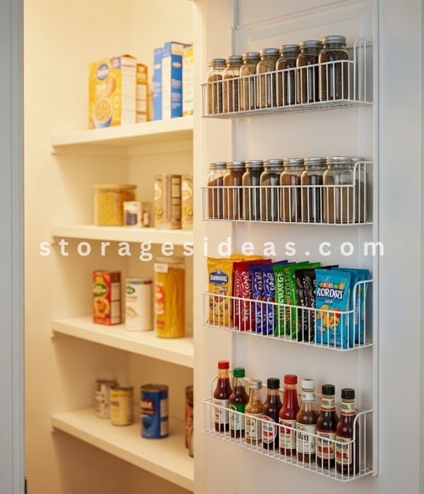 12 Smart Narrow Pantry Storage Ideas That Use Every Inch of Space 2 Door Mounted Storage Racks