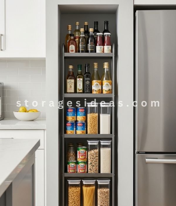 12 Smart Narrow Pantry Storage Ideas That Use Every Inch of Space 5 Narrow Rolling Pantry Cart