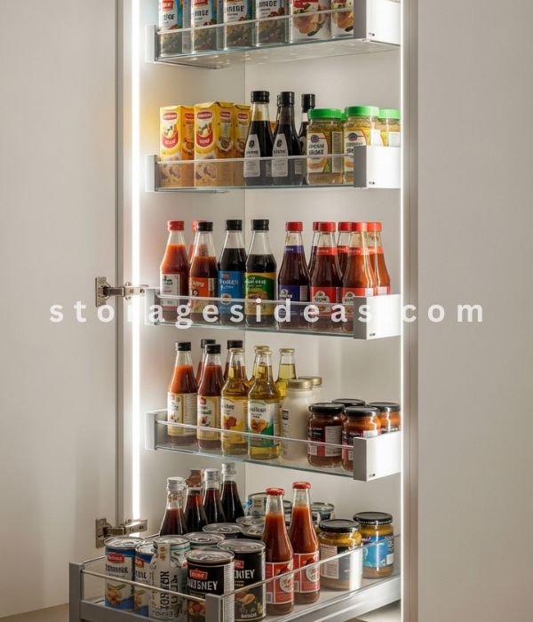 12 Smart Narrow Pantry Storage Ideas That Use Every Inch of Space 1 Slim Pull Out Shelves
