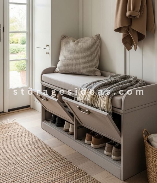 8 Effortless Entryway Storage Ideas for Small Spaces That Don’t Make Your Entry Feel Crowded 5 A Storage Bench That Replaces Multiple Pieces