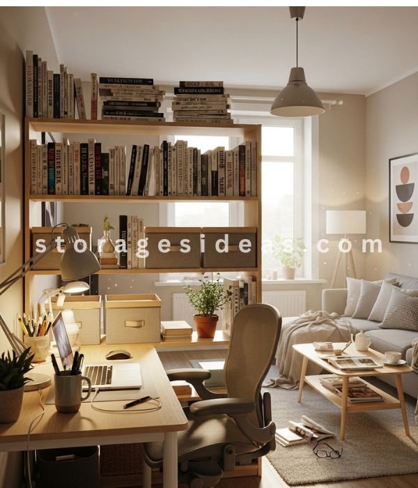 Home Office Room Divider Ideas with bookshelf