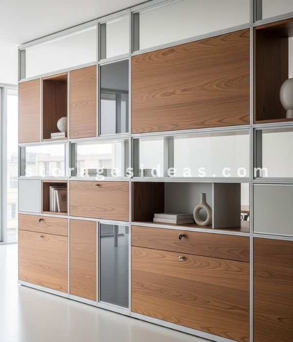 15 Living Room Partitions With Storage Ideas That Make the Space Work More Clearly 5 Combining Transparent and Solid Materials