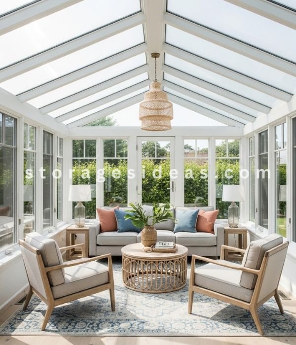 9 Practical Sunroom Ideas That Improve Comfort and Everyday Use 2 Define a Clear Sitting Zone