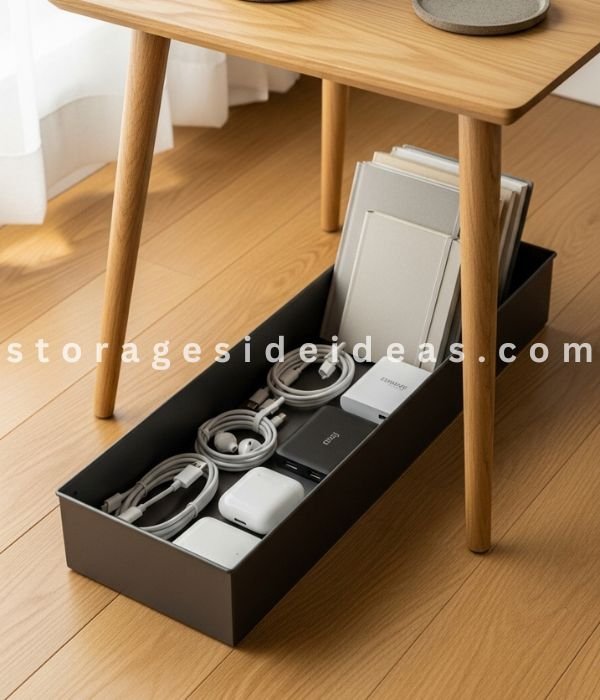 Small Space Hack: 7 Creative Under-Side Table Storage Ideas That Actually Work 2 I Used Slim Bins