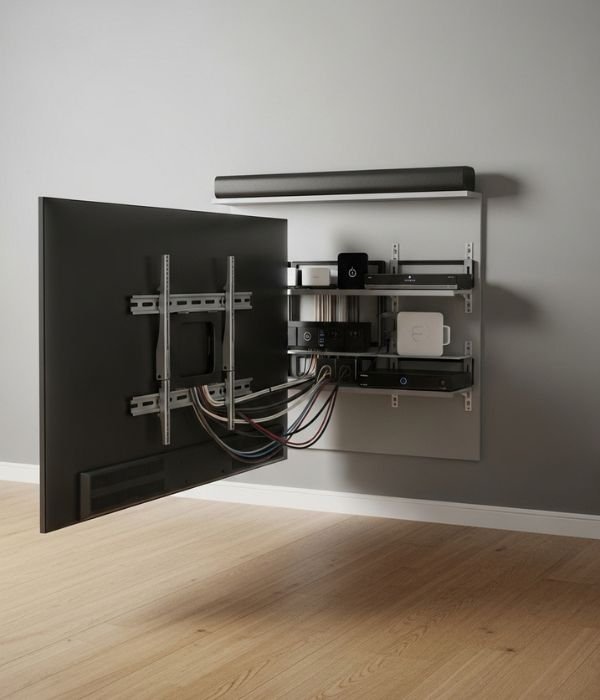 8 Simple Behind TV Storage Ideas for a Clean and Minimal Look 2 Lifting Everything Off the Floor