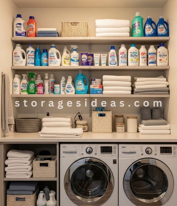 11 Small Laundry Room Organisation Ideas That Instantly Reduce Clutter 6 Open Shelving