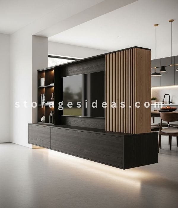 15 Living Room Partitions With Storage Ideas That Make the Space Work More Clearly 3 Positioning a TV Unit