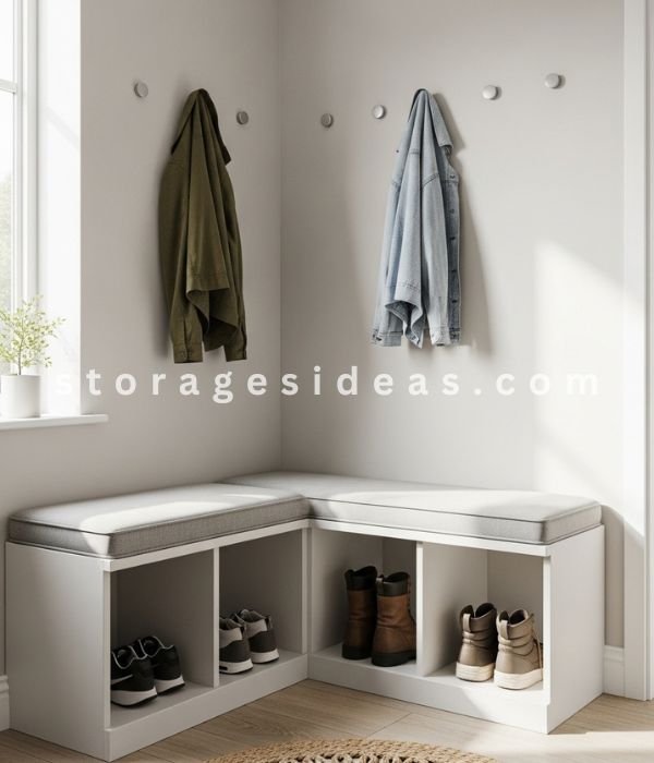corner mudroom ideas with a bench