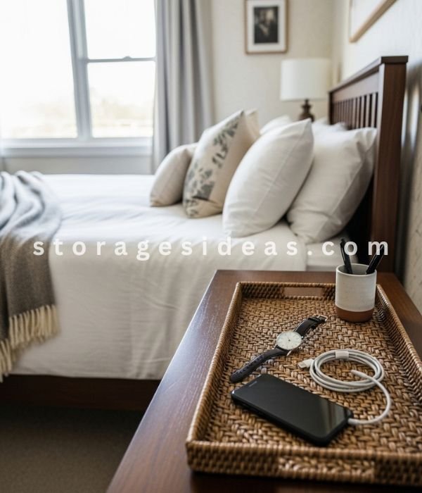 11 Creative Nightstand Storage Ideas That Keep Your Bedside Clutter-Free 2 Tray Organizer Setup