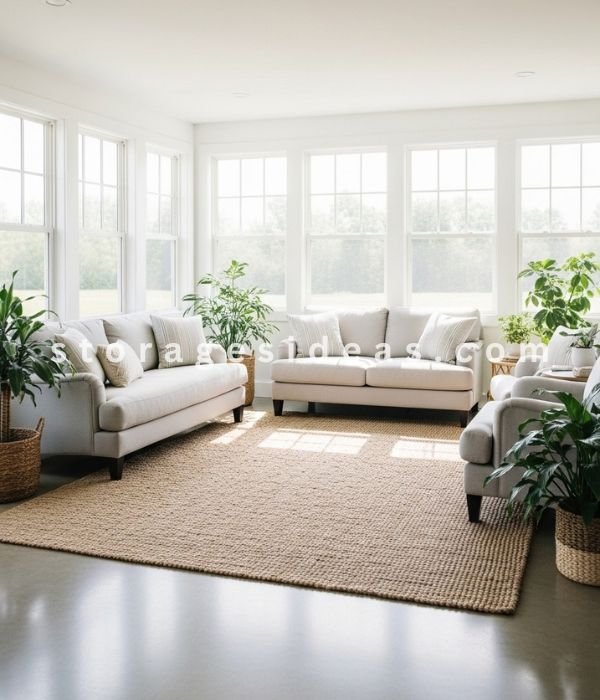 9 Practical Sunroom Ideas That Improve Comfort and Everyday Use 7 Use Rugs to Anchor and Soften the Space