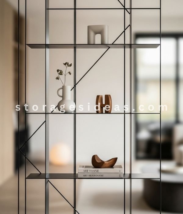 15 Living Room Partitions With Storage Ideas That Make the Space Work More Clearly 11 Using Lightweight Frames