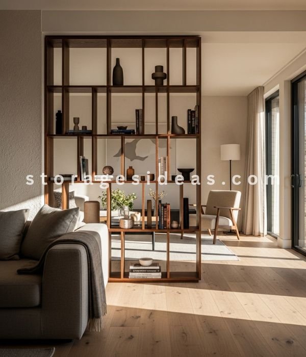 15 Living Room Partitions With Storage Ideas That Make the Space Work More Clearly 1 Using Open Shelving