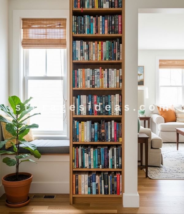 15 Living Room Partitions With Storage Ideas That Make the Space Work More Clearly 7 Using a Bookshelf to Anchor